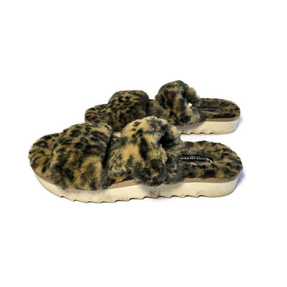 Koolaburra By UGG Leopard Print Slippers Size 10 Furry